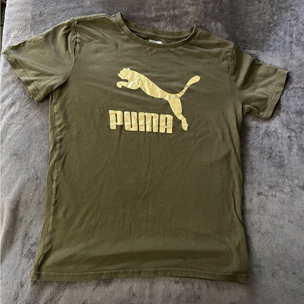 Puma Olive Green Tee with White Logo Print